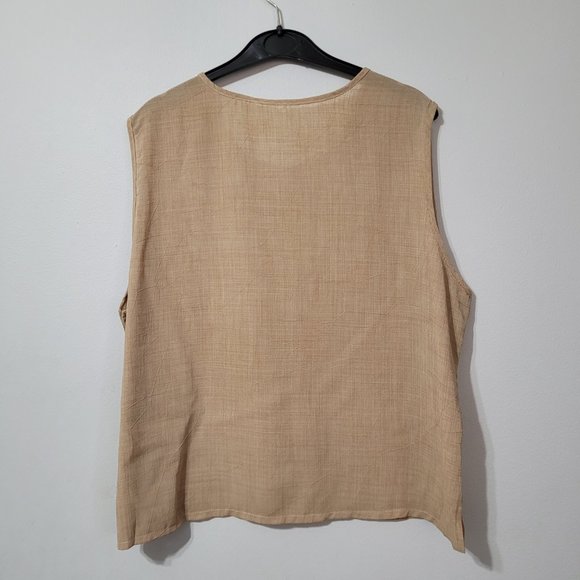 Vintage linen button down shirt and shell, tan, large - Picture 3 of 12